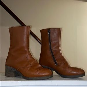 Draper-Glastonbury brown leather zip side boots